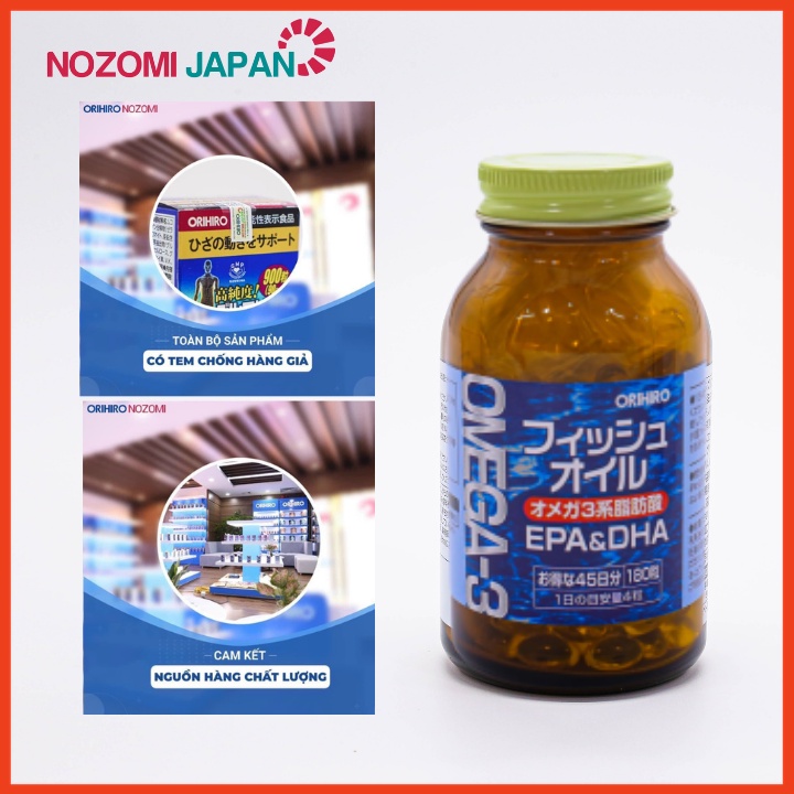 [Chính hãng Orihiro]  Viên uống Dầu cá Orihiro Omega 3 xuất xứ từ Nhật Bản hổ trợ tim mạch 180 viên