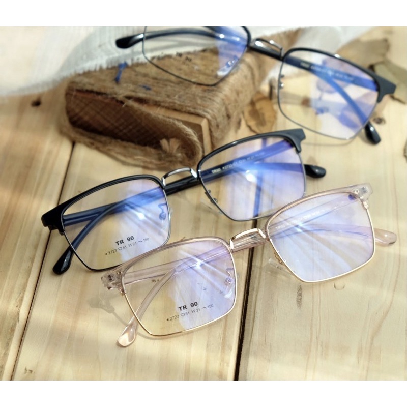 Gọng kính dáng vuông cắt vành nhựa dẻo cho nam nữ - 2723