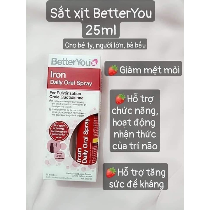 Sắt cho bé yêu và bà bầu, sắt dạng xịt Better You Iron Daily Oral Spray 25ml chính hãng UK