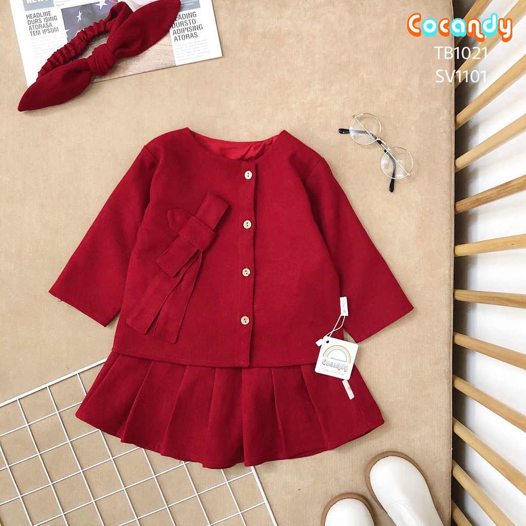 Set váy nhung đỏ chân váy tennis cho bé của COCANDY mã SV110134