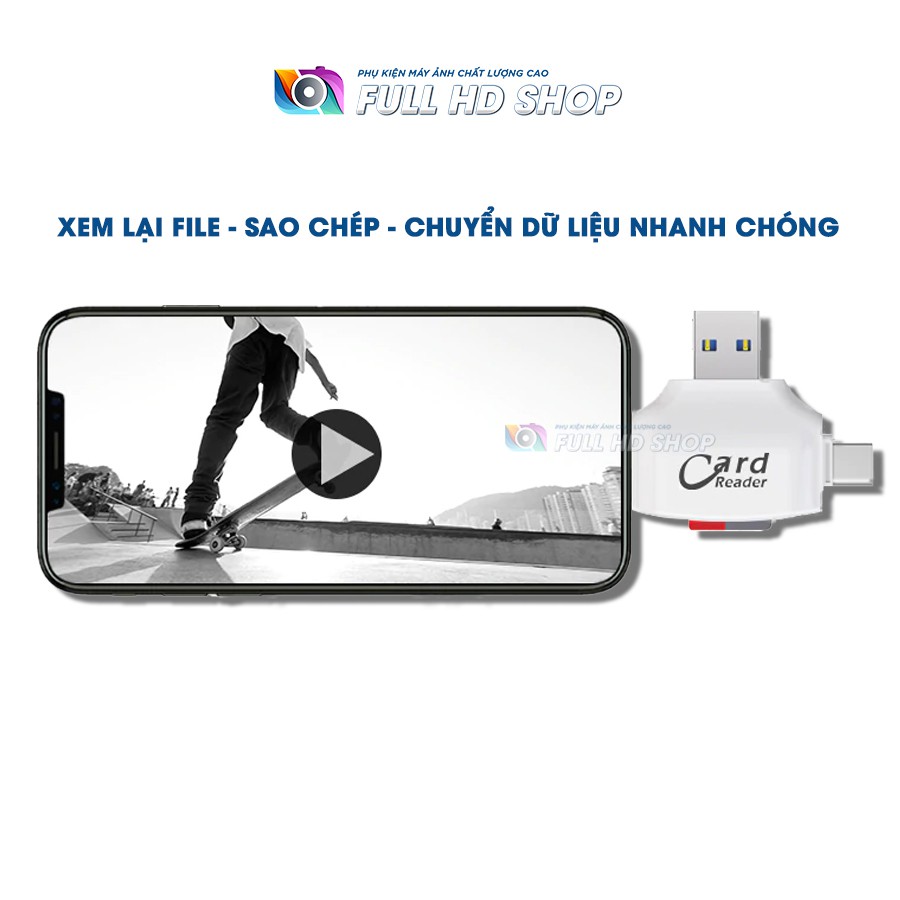 Đầu Đọc Thẻ Nhớ iPhone, Máy tính, Android - Cổng Lightning, Type C, USB, Micro USB cho thẻ nhớ SD, Micro SD Mã HD12