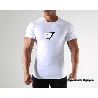 Áo Thun GYMSHARK LOGO LỚN Trắng Chuyên Tập Gym Cao Cấp [ ÔM BODY ]