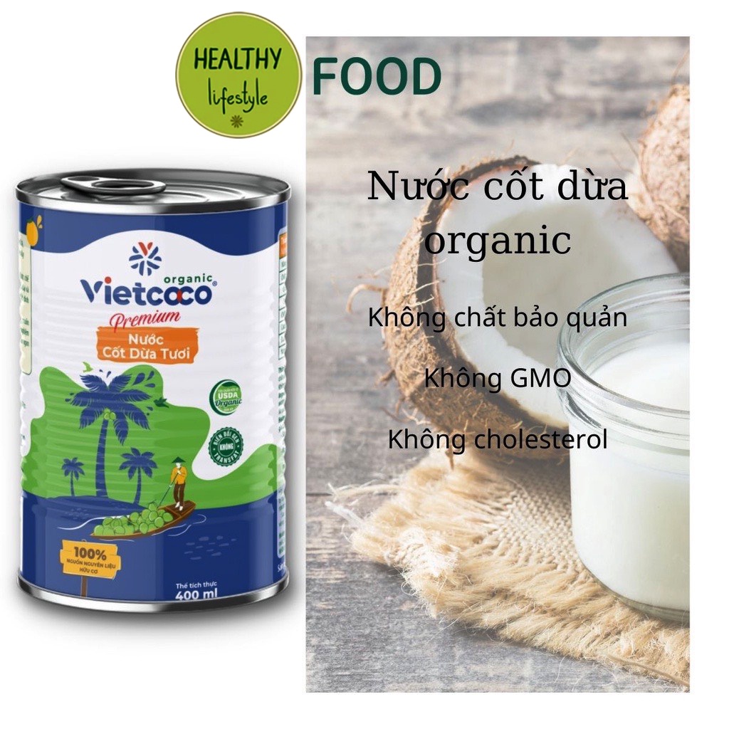 Sữa dừa hữu cơ hộp 330ml/ nước cốt dừa hữu cơ lon 400ml/ nước dừa hộp 330ml/ snack dừa khô sấy giòn gói 45g Vietcoco