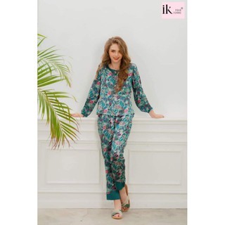 Bộ mặc nhà IK áo cổ lá sen dài tay quần dài lụa 0126 Giá 525.000đ