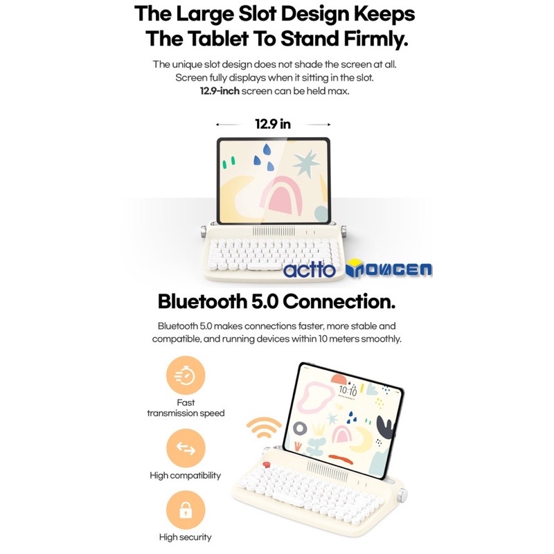 Bàn Phím Bluetooth mini Acto B303 bản tiếng Anh tặng nút phím màu đỏ