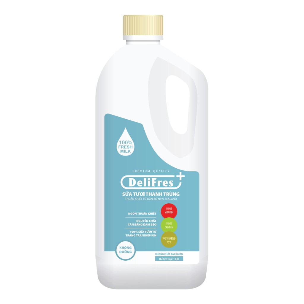 Sữa Tươi Thanh Trùng không đường DeliFres+ 1.8L x 1Chai (Chỉ giao HCM)