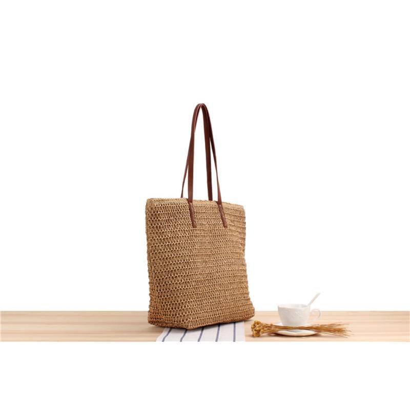 Túi Xách Đan Rơm Màu Trơn Thiết Kế Đơn Giản Phong Cách Nhật Hàn Thời Trang Cho Nữ