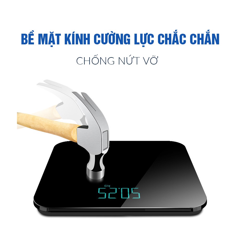 Cân điện tử cân sức khỏe sạc USB mặt kính cường lực tích hợp chức năng đo nhiệt độ tặng kèm thước dây và sạc USB