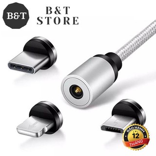 [SẠC NHANH] Cáp sạc từ hút nam châm 3 đầu Iphone, micro usb, type C 360 độ dây dù