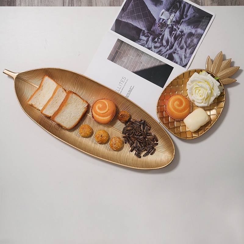 Đĩa, khay vàng trang trí, đĩa đựng hoa quả đồ ăn nhẹ trang sức decor phụ kiện chụp ảnh| Maydecor
