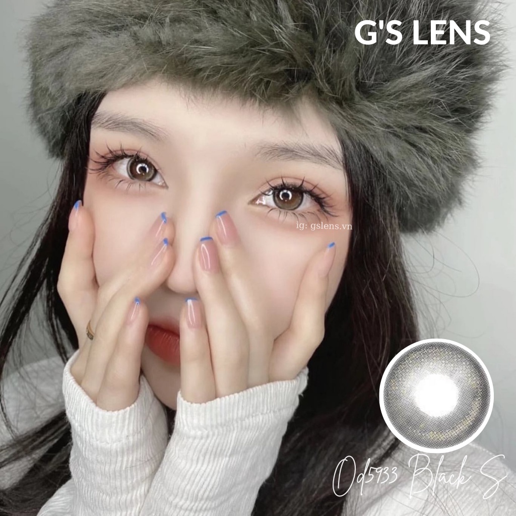 Lens Mắt Kính Áp Tròng Màu Đen Vân Nhũ OD-5933 Lens Black Hot Douyin Size S 14.2mm Có 0 Đến 6 Độ