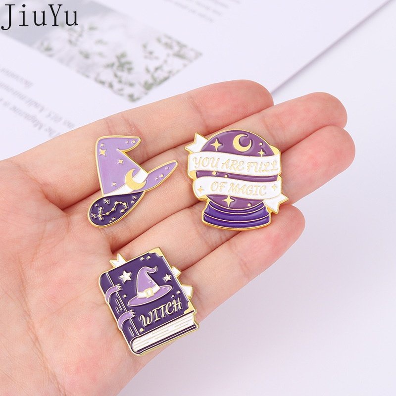 Ghim Cài Áo Hình Phù Thủy / Mèo / Bí Ngô Halloween Tráng Men Sáng Tạo