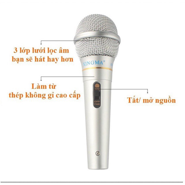 Mic hát Karaoke gia đình âm thanh trong trẻo sống động, có màng lọc tạp âm, dây dài 3m