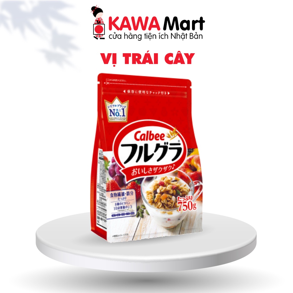 - Ngũ cốc Calbee vị trái cây chuối, dâu, kiwi bổ sung vitamin và khoáng chất cho cả gia đình