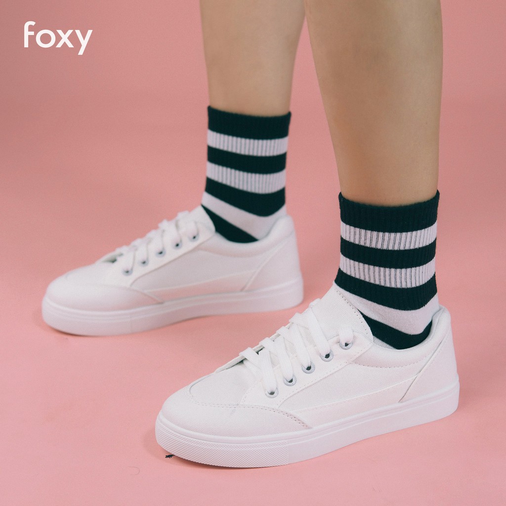 Giày Sneaker Nữ FOXY Form Dáng Vintage Màu Trắng Chất Liệu Canvas - FOX025