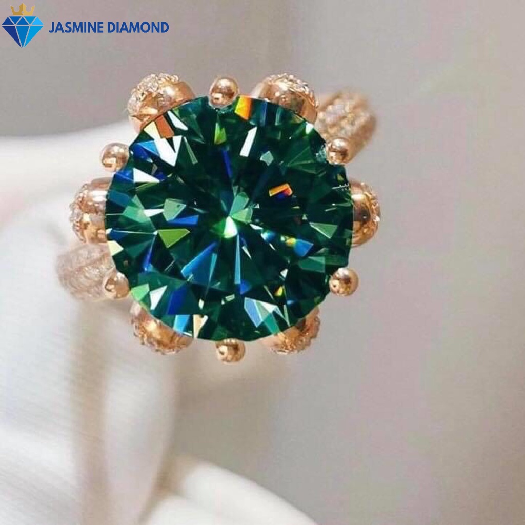 (Size từ 16-22 ly) Kim cương nhân tạo Mỹ Moissanite giác cắt tròn màu xanh lá