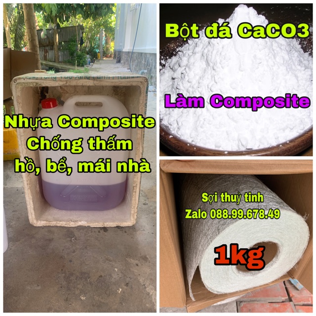 1kg nhựa Composite+1kg sợi thuỷ tinh+0.5kg bột đá làm tàu ghe xuồng polyester composit tặng chất đông cứng