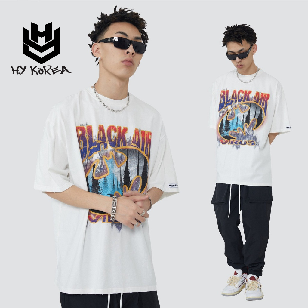 Áo Phông HY KOREA Tay Lỡ Nam Nữ Black Air Unisex Form Rộng TLLC59