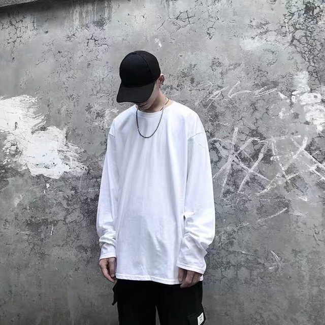 Áo Thun Trơn Tay Dài Oversize Form Rộng, Vải Cotton 75%