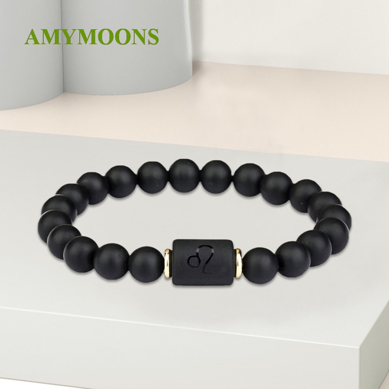 Vòng Tay Chuỗi Hạt onyx Màu Đen Phối Mặt Hình Chòm Sao Hoàng Đạo Thời Trang Cho Nữ