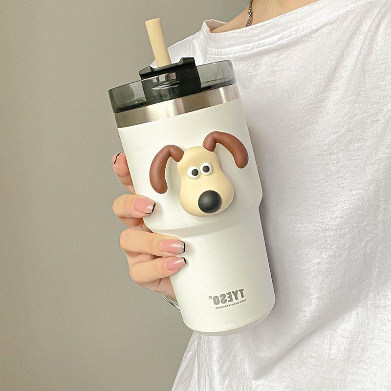 Bình Nước Giữ Nhiệt Dung Tích Lớn Thiết Kế Đơn Giản Kèm Ống Hút Tiện Dụng Cho Nam Và Nữ