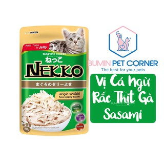 Pate cho Mèo Nekko Jelly vị Cá Ngừ rắc Thịt Gà gói 70g