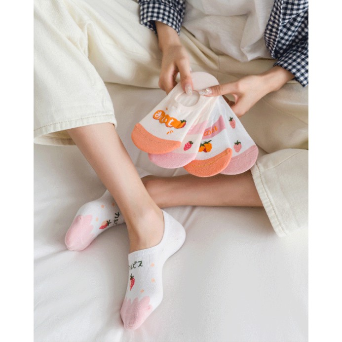 Vớ tất cổ ngắn, tất lười nữ nửa bàn chân vải cotton co giãn thêu hoạ tiết xinh xắn TC84 - VHT SHOP