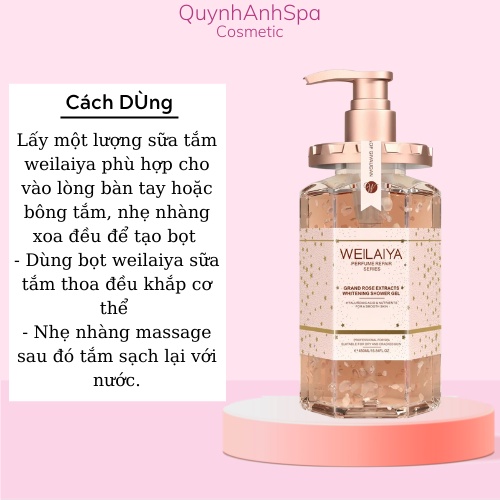 Sữa tắm Weilaiya trắng da cánh hoa hồng Damask 450ml Quynhanhspa20