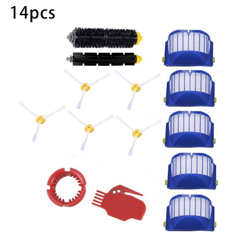 Compatible for IRobot Roomba 600 Serie,610 620 625 630 650 660 Bristle&Flexible Beater 3-Armed Brush Filters Kit 14 PCS