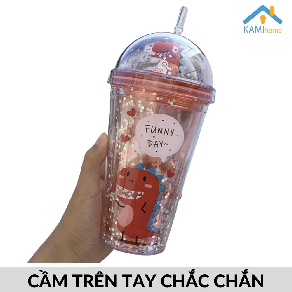 Ly nước đèn ngủ phản quang nắp có ngôi sao kim tuyến Nhựa 2 lớp cách nhiệt nóng lạnh cỡ 400ml mã 22057