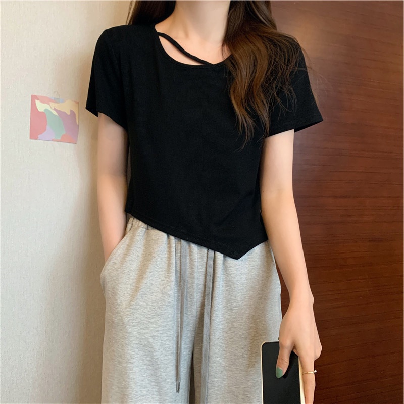 Áo thun SUXI tay ngắn kiểu dáng đơn giản dễ phối đồ thời trang mùa hè cho nữ