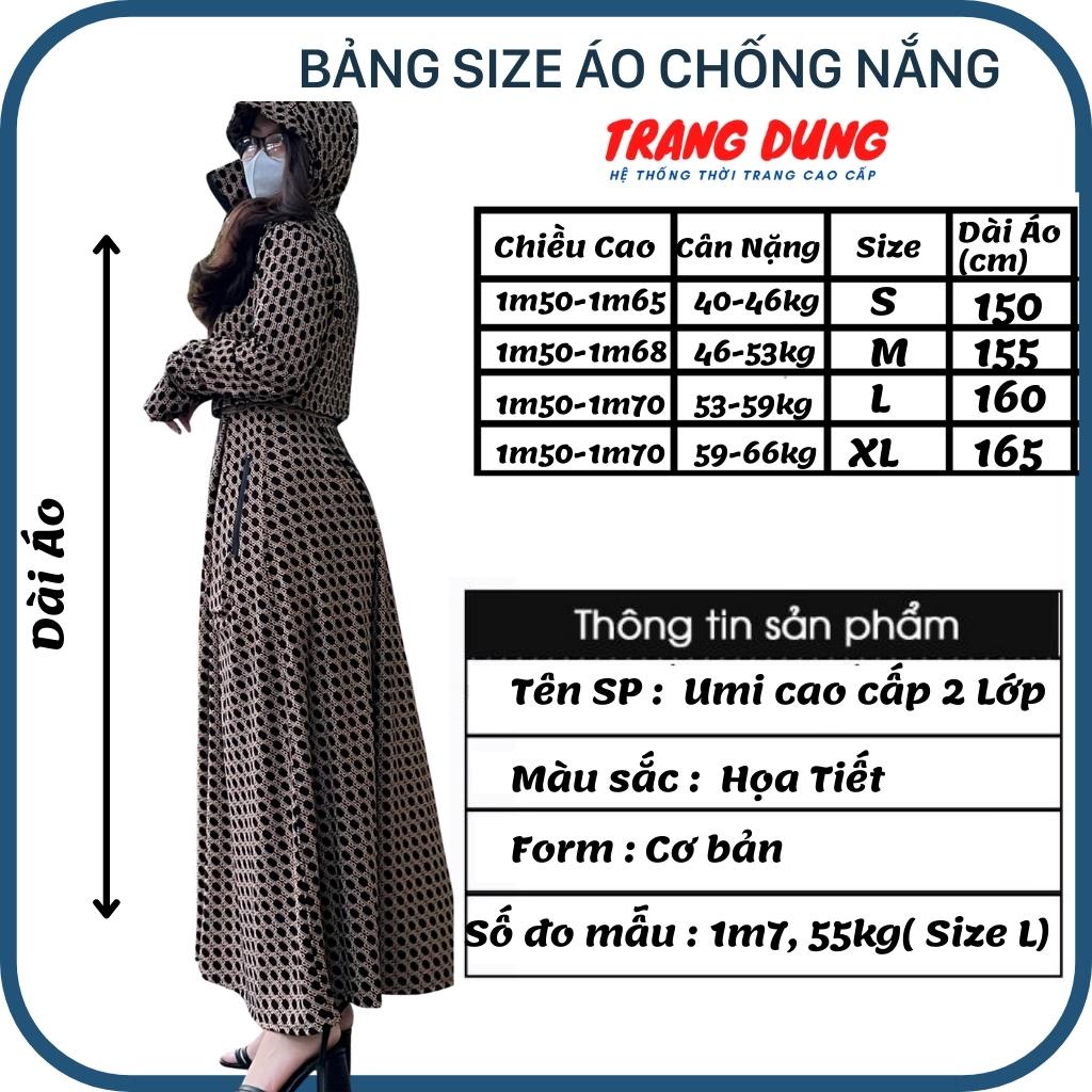 Áo chống nắng nữ toàn thân chất vải Umi cao cấp Trang Dung thiết kế 2 lớp dáng Croptop váy chùm kín chân thời trang.