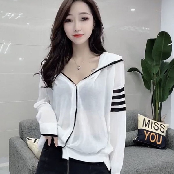 Áo Khoác Cardigan Dệt Kim Mỏng Tay Dài Có Mũ Trùm Đầu Màu Trắng Thời Trang Mùa Hè Cho Nữ 202220220402151053