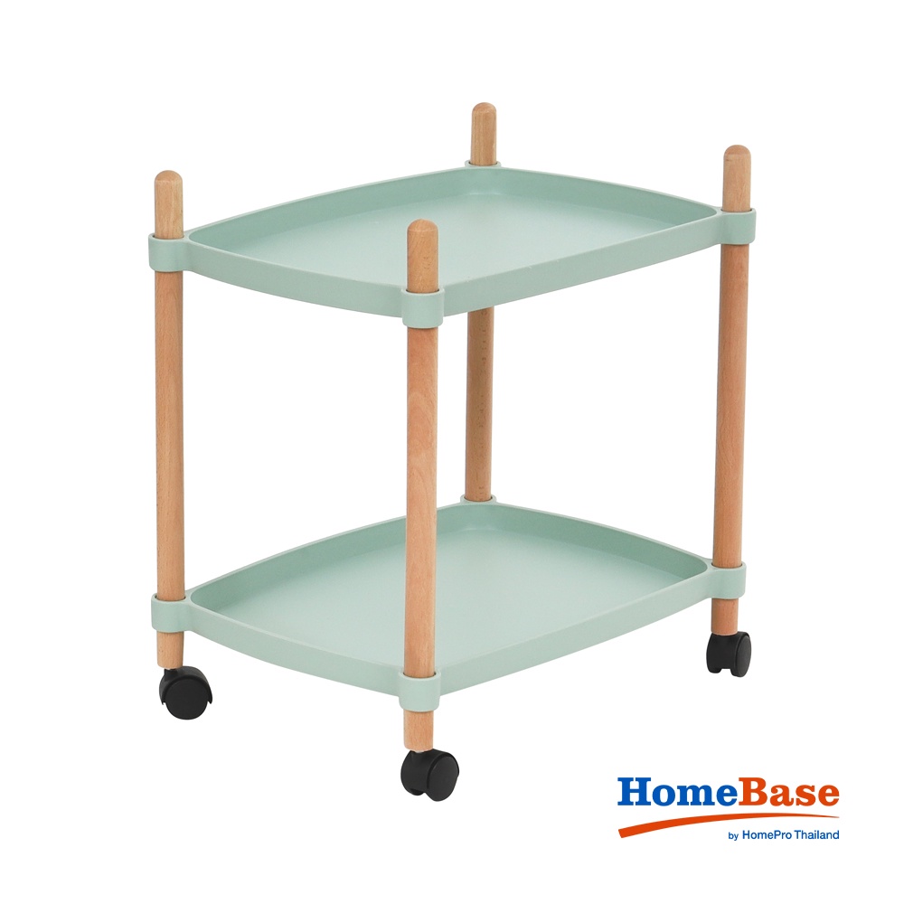 HomeBase STACKO Kệ để đồ 2 tầng bằng nhựa có bánh xe FOREST W47xD31xH52cm màu xanh lá