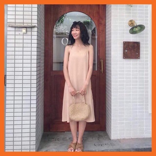 Váy nữ 2 dây dáng dài đũi lụa Hàn cao cấp Madela, Đầm nữ hai dây dài qua gối - V2DD03