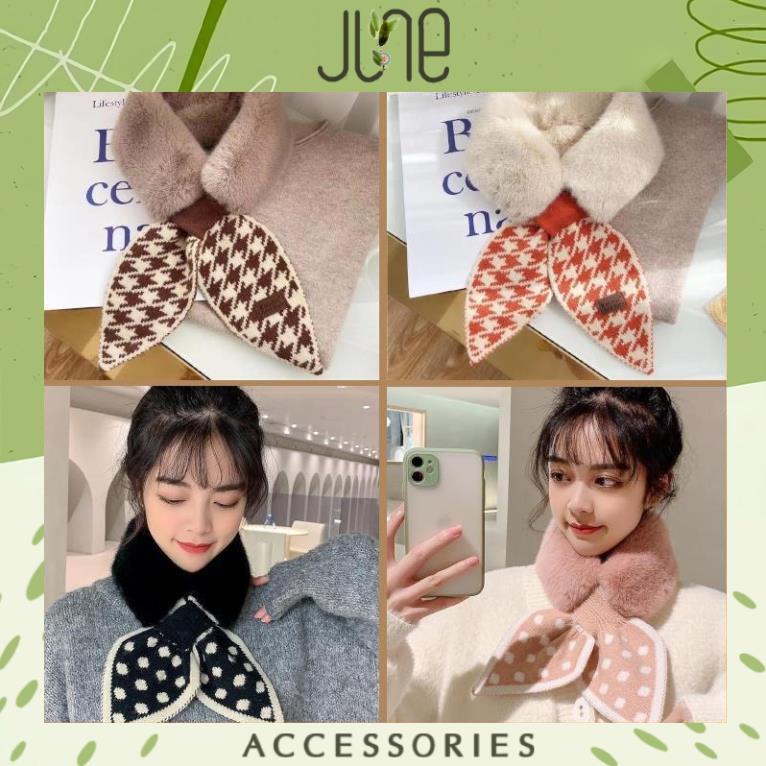 [FREESHIP] Khăn Lông Quàng Cổ Nữ, Khăn Len Quàng Kèm Nơ Họa Tiết Chấm Bi, Hàng Loại 1 dày đẹp, June Accessories