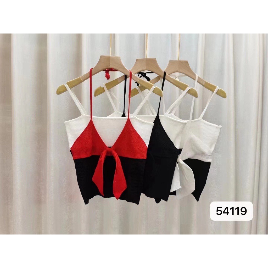 Áo len 2 dây croptop phối nơ quyến rũ