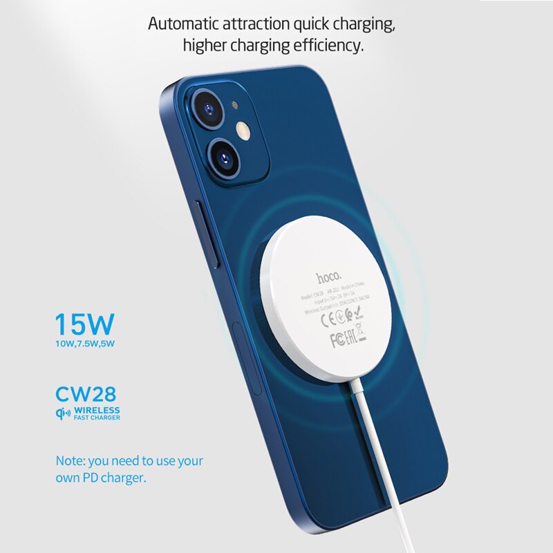 Đế Sạc Không Dây từ tính 15W HOCO CW28 Dành Cho Điện Thoại iPhone iP Huawei Samsung - BẢO HÀNH CHÍNH HÃNG