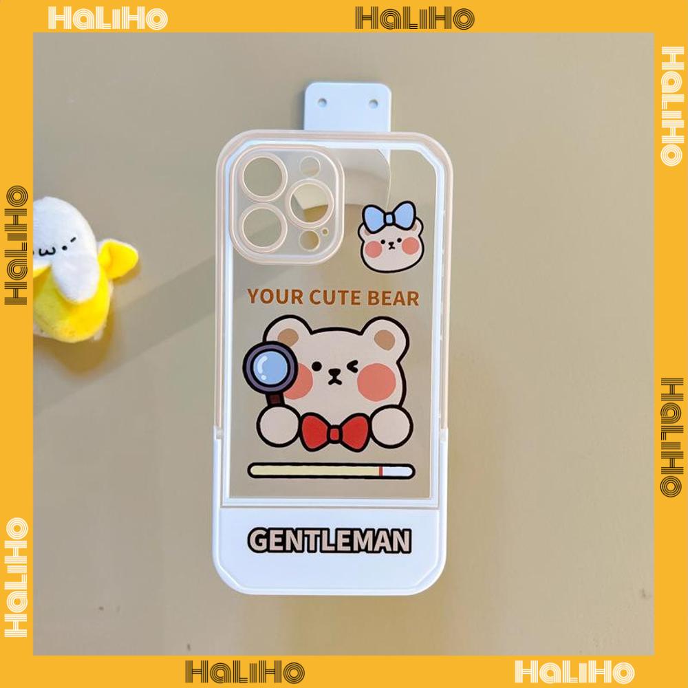 iPhone Case Acrylic Invisible Folding Stand Silicone Soft Case Airbag Shockproof Camera Cover Bear Cute Cartoon Compatible For iPhone 11 Pro Max 13 Pro Max 12 Pro Max 7Plus XS Max