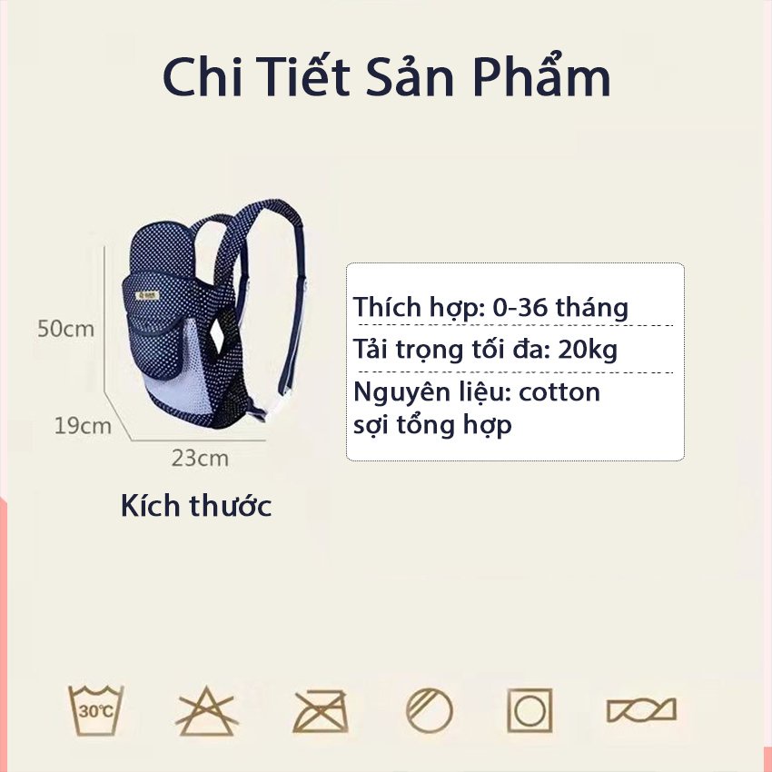 [ĐIỤ BÉ ĐA TƯ THẾ,THOÁNG KHÍ] Đai địu em bé có lót bảo vệ cổ bé- Đai vải địu bé từ 0-36 tháng có mặt lưới bền thoát khí