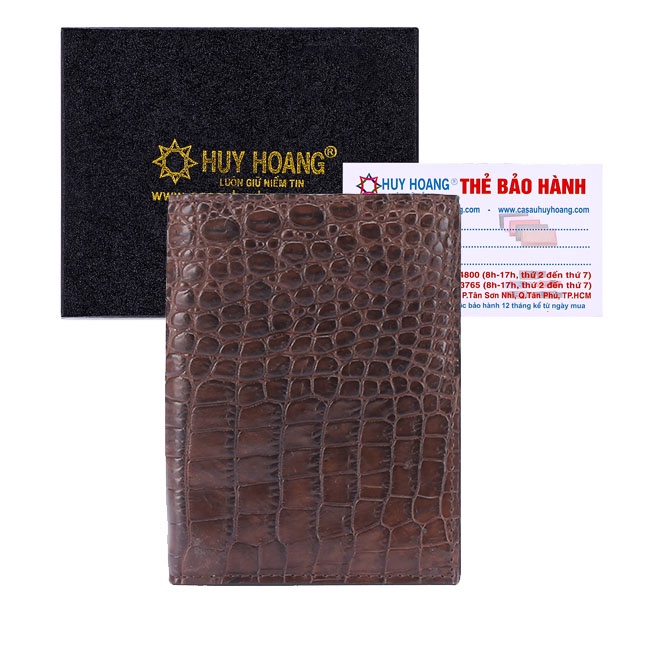 Bóp nam Huy Hoàng da cá sấu kiểu đứng màu nâu đất HP2248