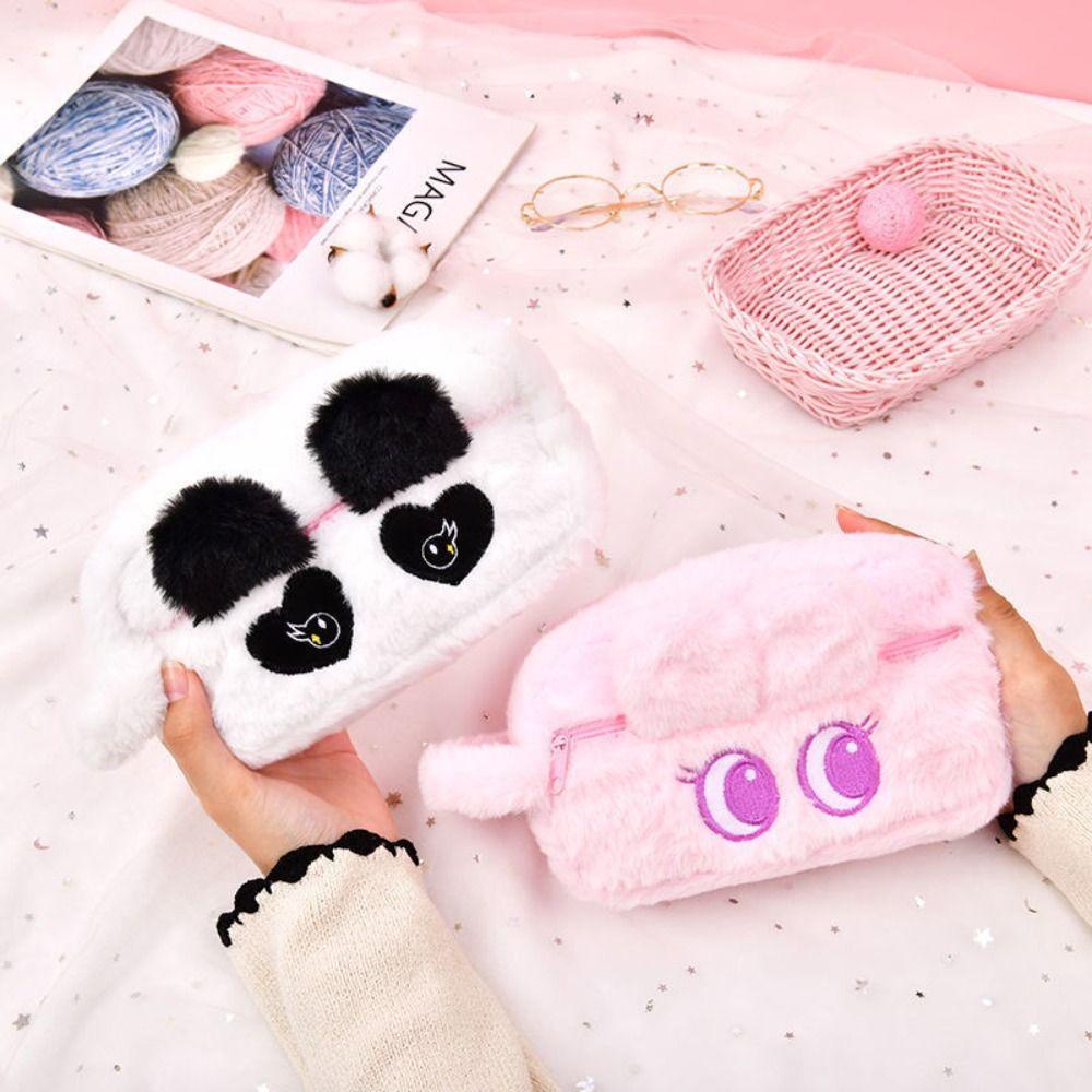 Túi Đựng Bút Trong Suốt Hình Gấu Trúc / Vịt / Gấu Trúc Nhồi Bông Cỡ Lớn Có Khóa Kéo Tiện Dụng