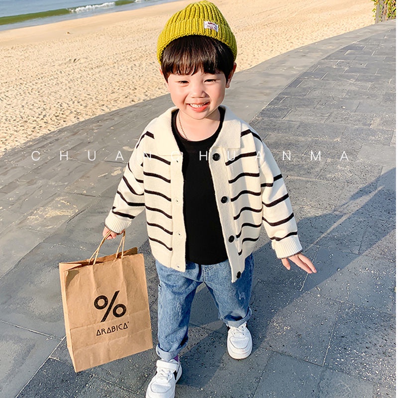 Áo Khoác Cardigan Dệt Kim Mỏng Kẻ Sọc Thời Trang Hàn Quốc Mới Cho Bé Trai