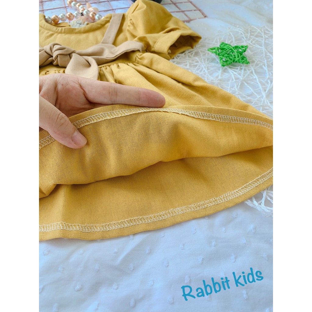 Váy Trẻ Em 💝FREESHIP💝 Đầm Bé Gái Hàng Thiết Kế Cao Cấp - Váy Hè Cộc Tay Linen Vàng Mù Tạt Sang Chảnh Cho Bé