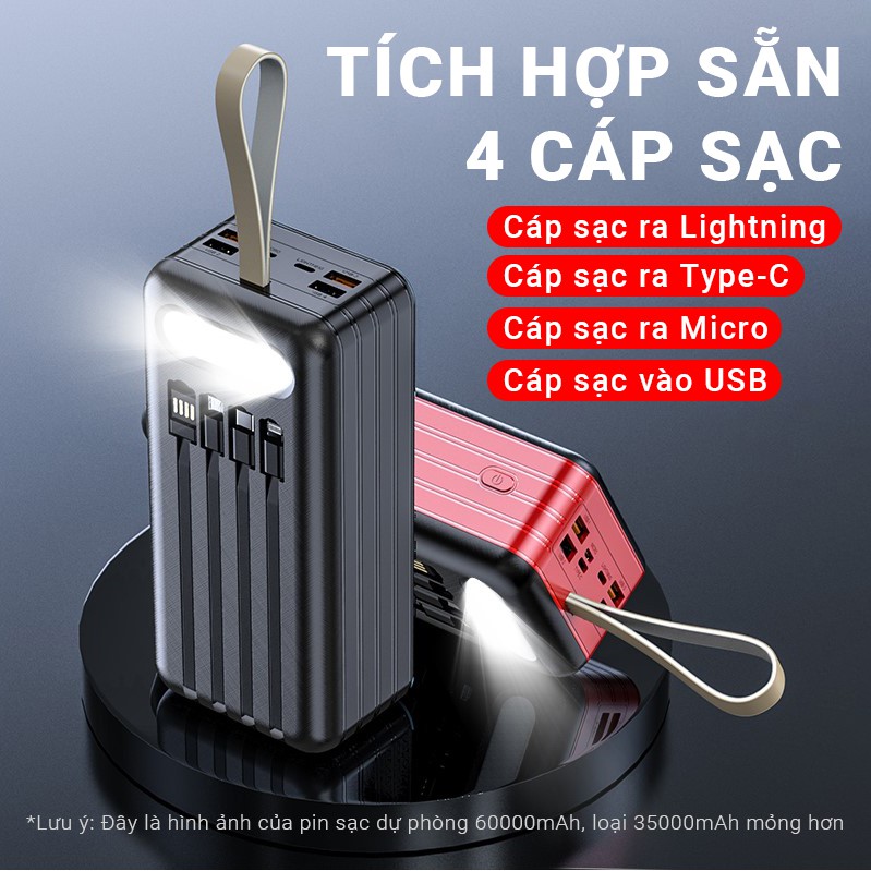 Pin sạc dự phòng Cát Thái YM-318 35000mAh hỗ trợ sạc nhanh 2.1A, tích hợp sẵn cáp sạc trên pin, 7 cổng ra, 4 cổng vào