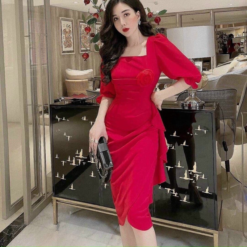 (ẢNH THẬT 3 MÀU)ĐẦM DỰ TIỆC BODY ÔM BÈO HÔNG TAY VOAN CÀI BÔNG GIÁ RẺ | BigBuy360 - bigbuy360.vn