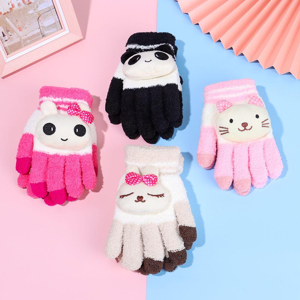 Găng Tay Chất Liệu Nhung Dày Dặn Hoạ Tiết Gấu Hoạt Hình Xinh Xắn Dành Cho