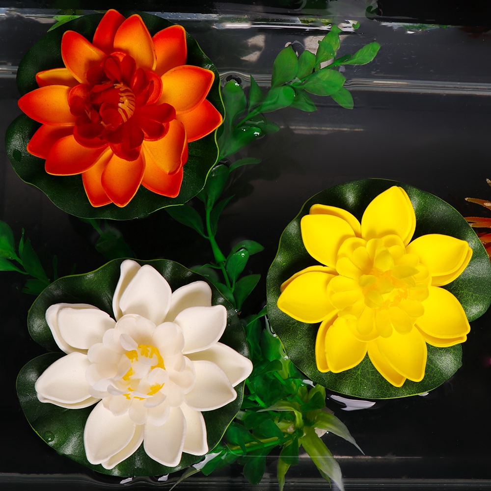 Hoa sen và lá xanh nhân tạo bằng xốp nổi được trên mặt nước kích thước 10cm dùng để trang trí nhà cửa