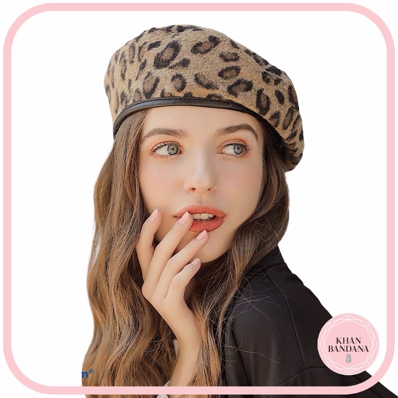 Mũ nồi hoạ tiết da beo -Nón beret hoạ tiết da báo