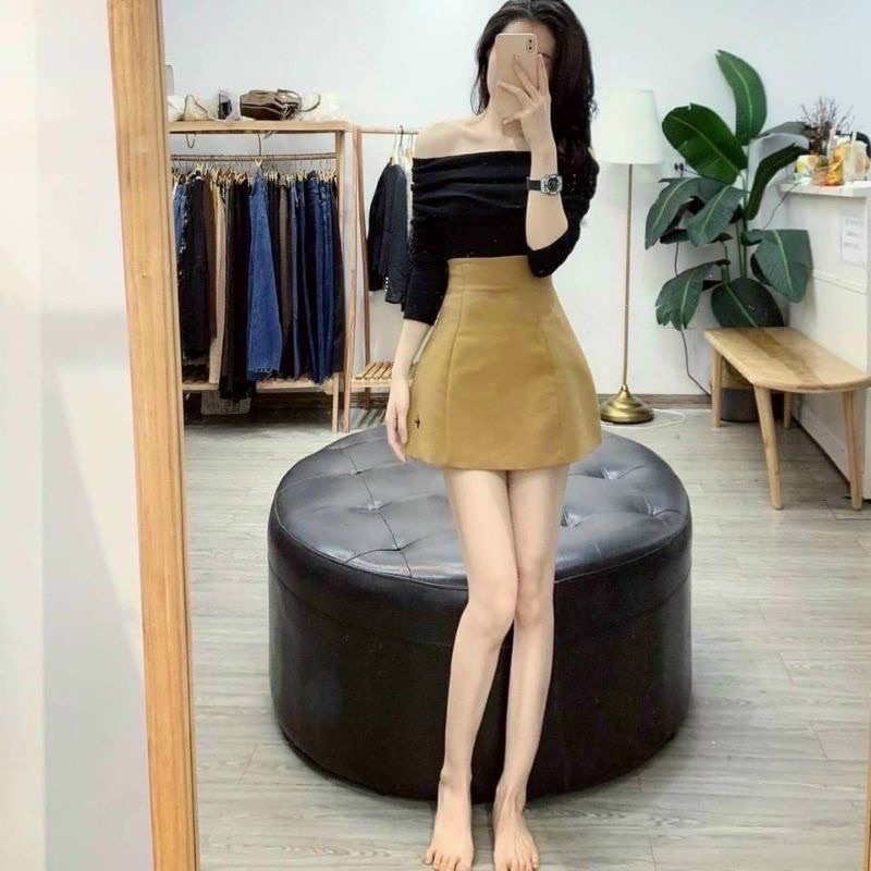 Chân Váy Chữ A Cạp Cao Thêu Hình Ong Cá Tính